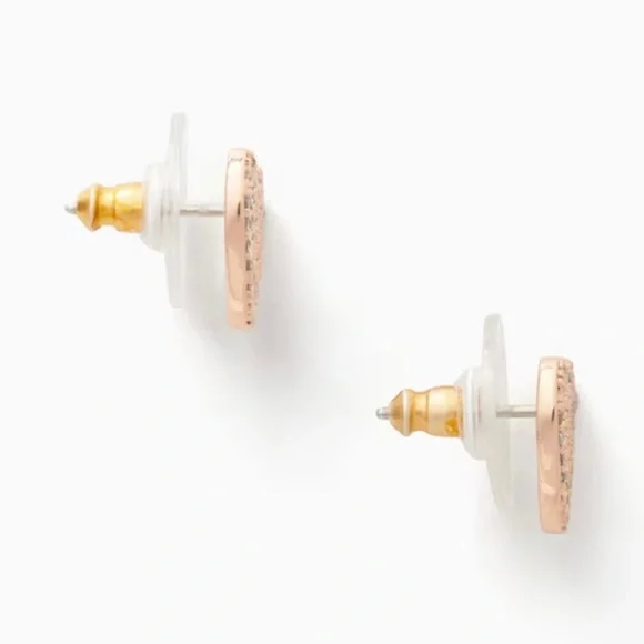 PRICE FIRM - KATE SPADE Heart Shaped Rose Gold Tone Pave Stud Earrings - NWT - Picture 11 of 16